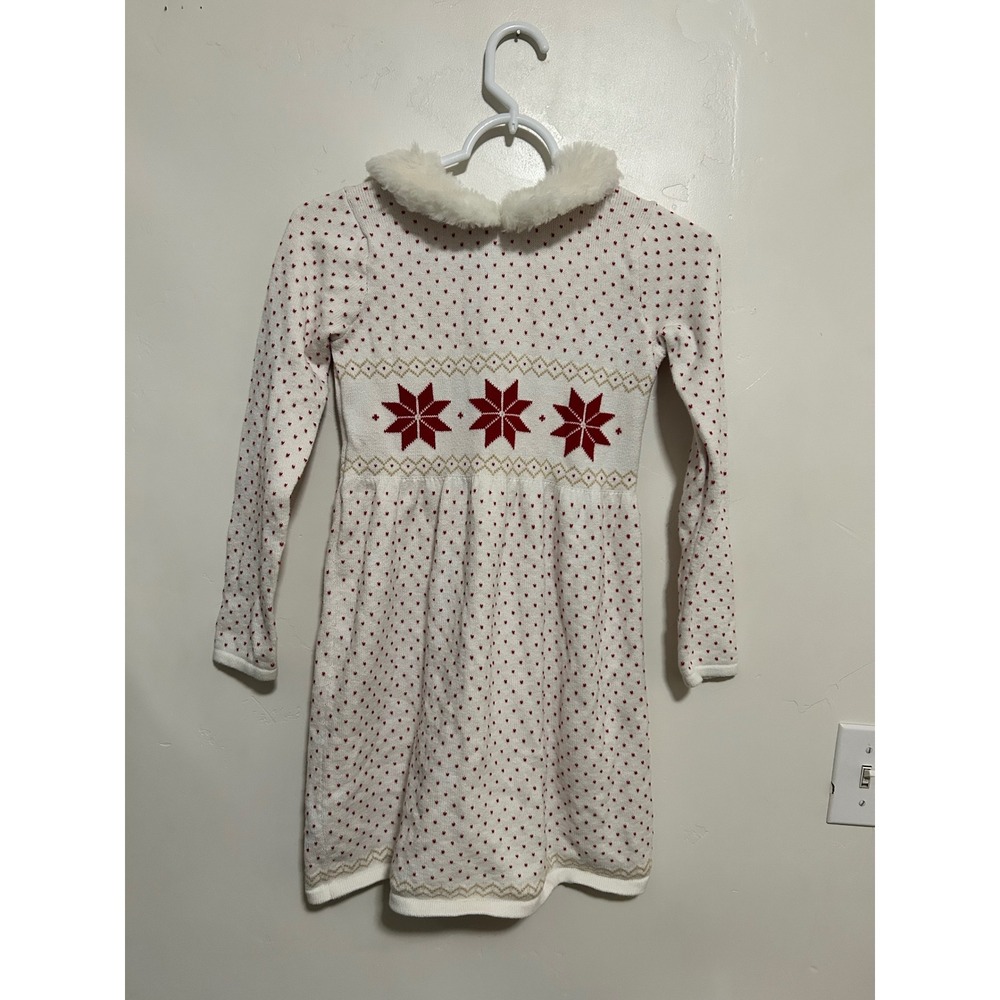 Janie and Jack Snowflake Lane Faux Fur‎ Collar Sweater Dress girls size 10